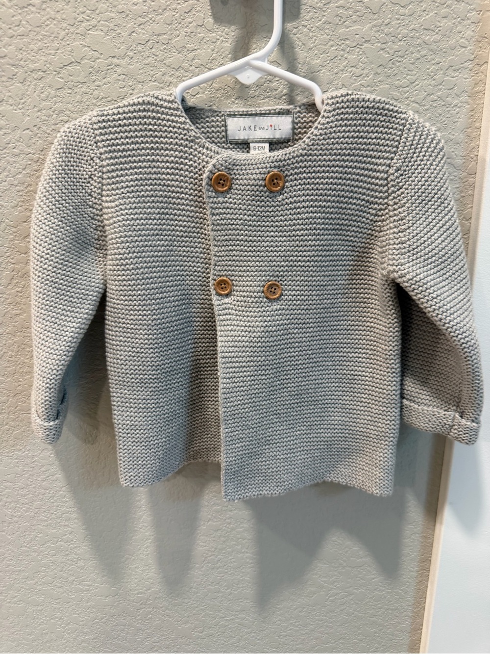 Light Gray Double-Breasted Knit Cardigan for Kids